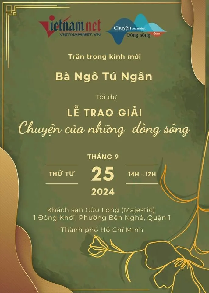 Thư mời đến lễ trao giải "Chuyện của những dòng sông" của tờ báo Vietnamnet